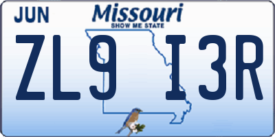 MO license plate ZL9I3R