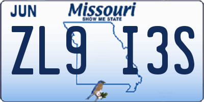 MO license plate ZL9I3S