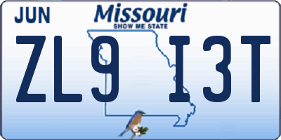 MO license plate ZL9I3T