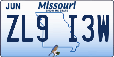 MO license plate ZL9I3W