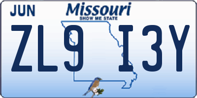 MO license plate ZL9I3Y