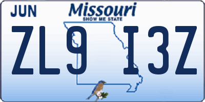 MO license plate ZL9I3Z