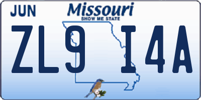 MO license plate ZL9I4A