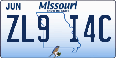 MO license plate ZL9I4C