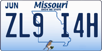 MO license plate ZL9I4H
