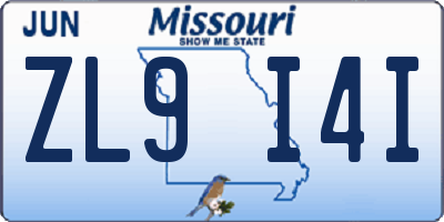 MO license plate ZL9I4I