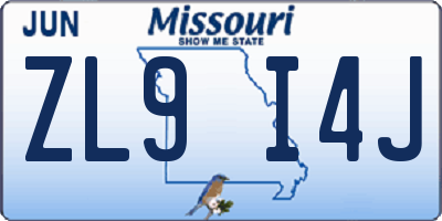 MO license plate ZL9I4J