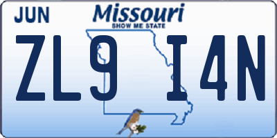 MO license plate ZL9I4N