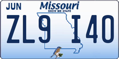 MO license plate ZL9I4O