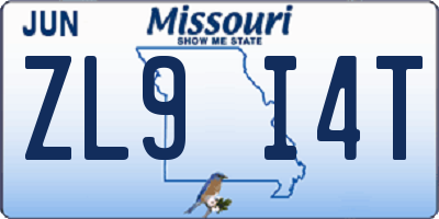 MO license plate ZL9I4T
