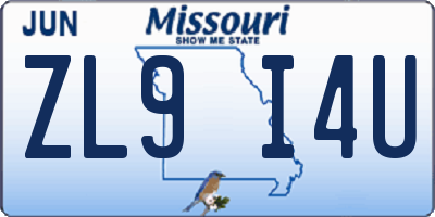 MO license plate ZL9I4U