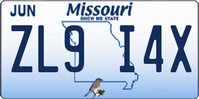 MO license plate ZL9I4X