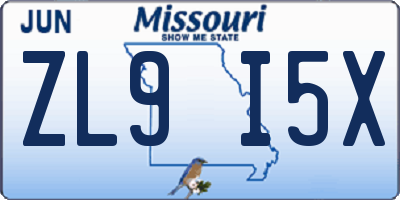 MO license plate ZL9I5X