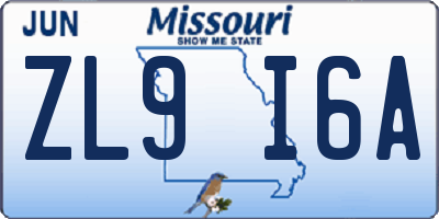 MO license plate ZL9I6A
