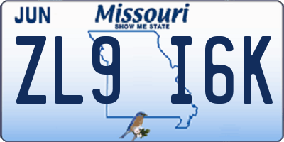 MO license plate ZL9I6K