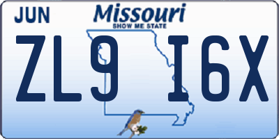 MO license plate ZL9I6X