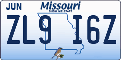 MO license plate ZL9I6Z