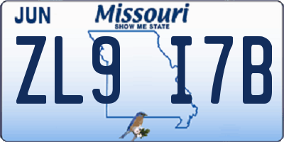 MO license plate ZL9I7B