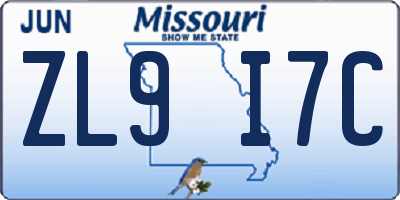 MO license plate ZL9I7C