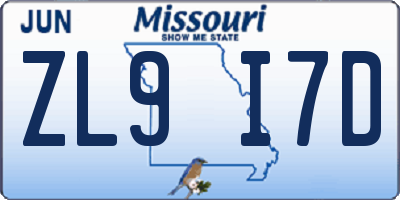 MO license plate ZL9I7D