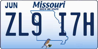 MO license plate ZL9I7H