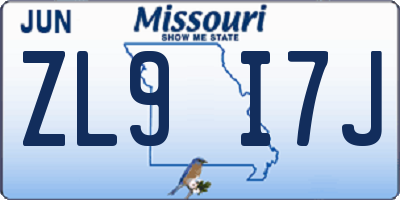 MO license plate ZL9I7J
