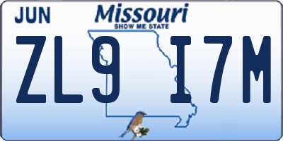 MO license plate ZL9I7M