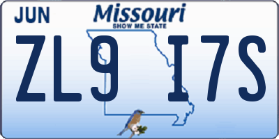 MO license plate ZL9I7S
