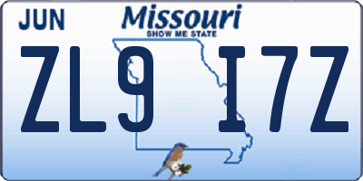 MO license plate ZL9I7Z