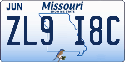 MO license plate ZL9I8C