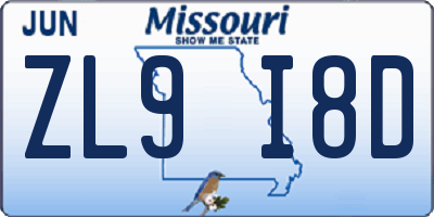 MO license plate ZL9I8D