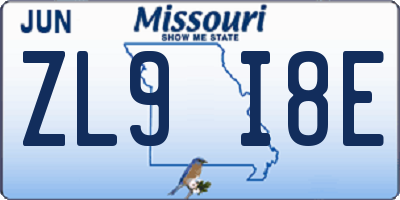 MO license plate ZL9I8E