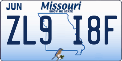 MO license plate ZL9I8F