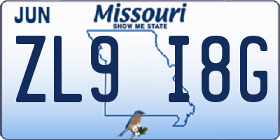 MO license plate ZL9I8G