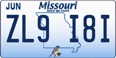 MO license plate ZL9I8I