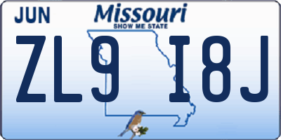 MO license plate ZL9I8J