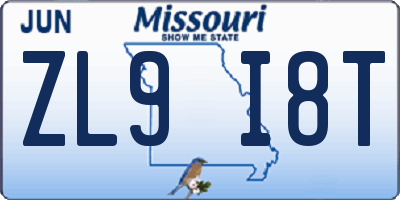 MO license plate ZL9I8T