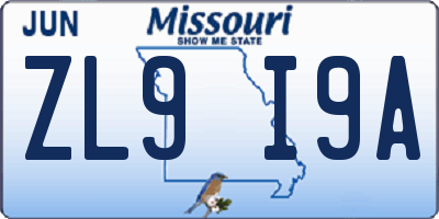 MO license plate ZL9I9A