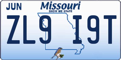 MO license plate ZL9I9T