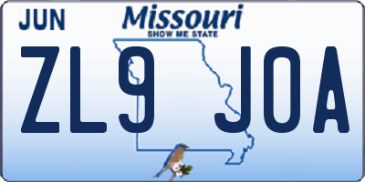 MO license plate ZL9J0A