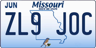 MO license plate ZL9J0C