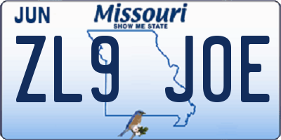 MO license plate ZL9J0E