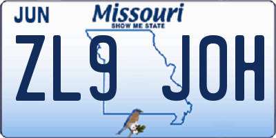 MO license plate ZL9J0H