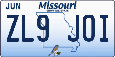 MO license plate ZL9J0I
