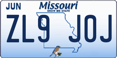 MO license plate ZL9J0J