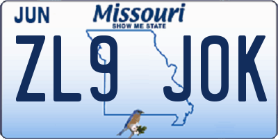 MO license plate ZL9J0K