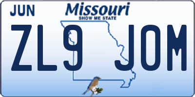 MO license plate ZL9J0M