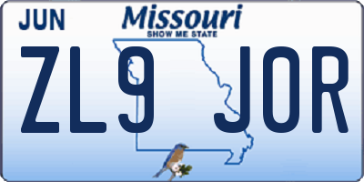 MO license plate ZL9J0R