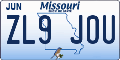 MO license plate ZL9J0U