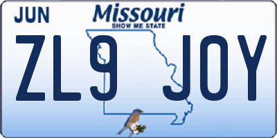 MO license plate ZL9J0Y
